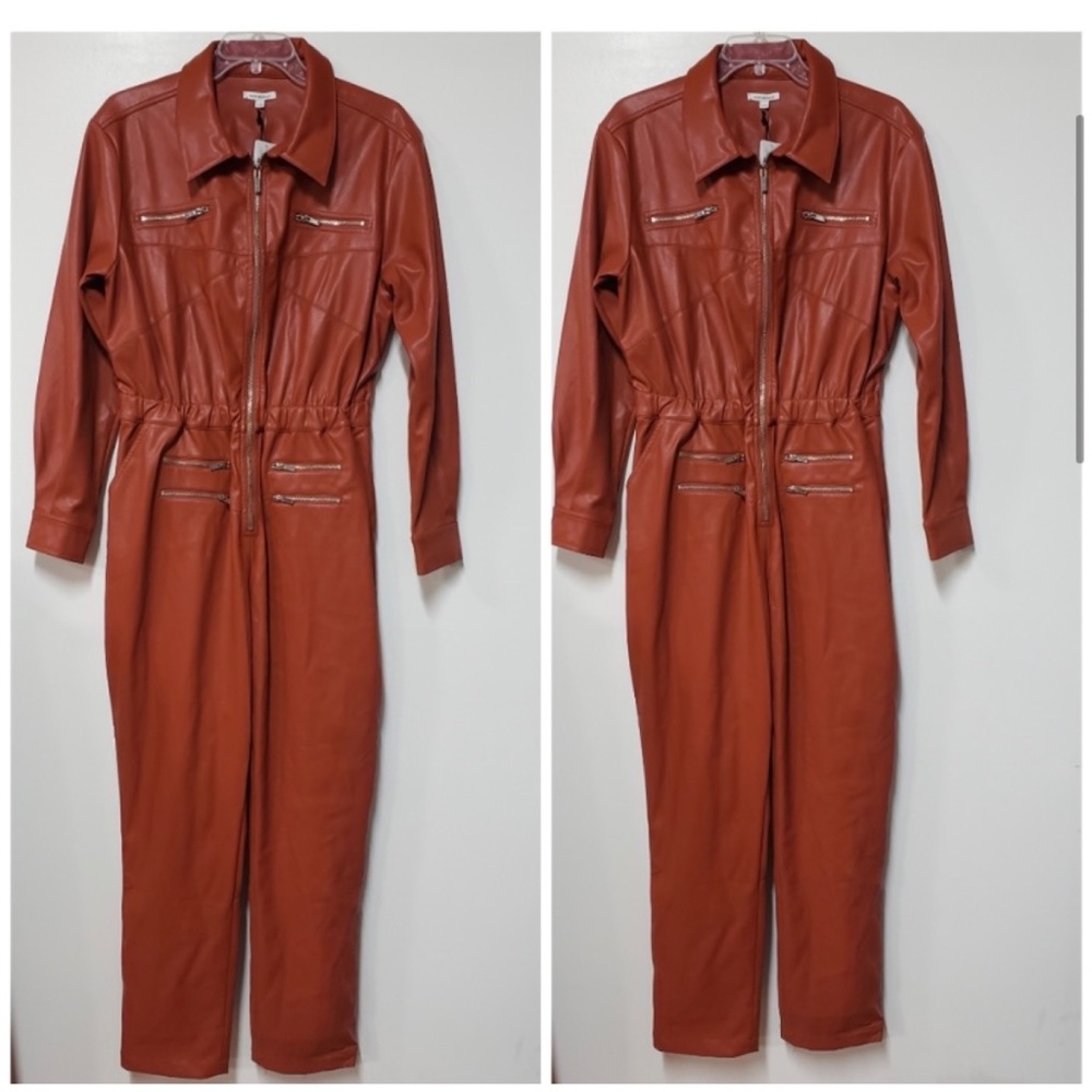 We wore What Utility Cognac Vegan Leather Jumpsuit - Picture 4 of 5